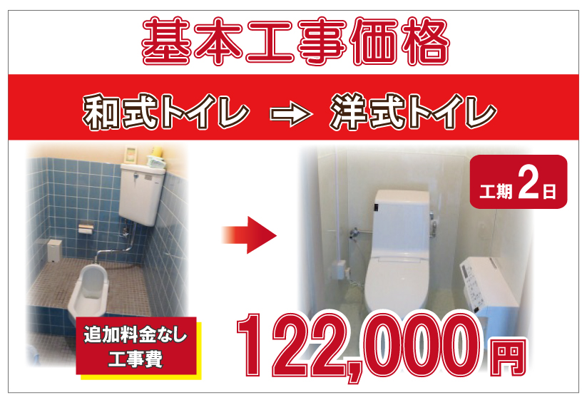 トイレリフォーム【和式トイレから洋式トイレ】122,000円(税別)